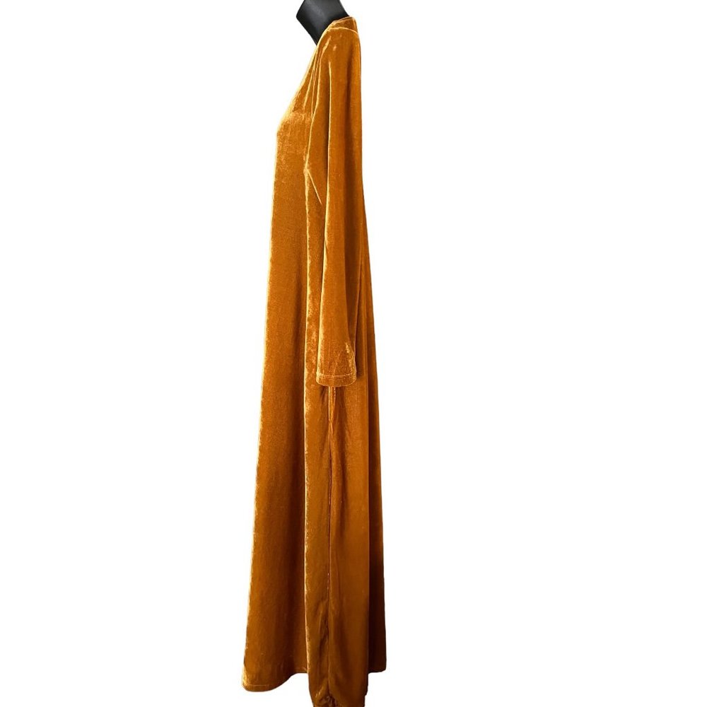 Maxi Dress Small Gold Velour Long Sleeve - Picture 3 of 9